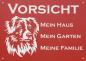 Preview: Aluminium Warnschild Australian Sheperd VORSICHT Mein Haus mein Garten meine Familie